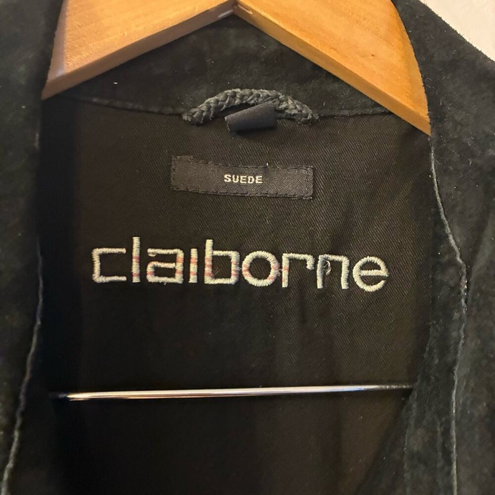 Vintage 90s Claiborne Black Suede Leather Chore Jacket Zip Front Oversized XL - Picture 5 of 12